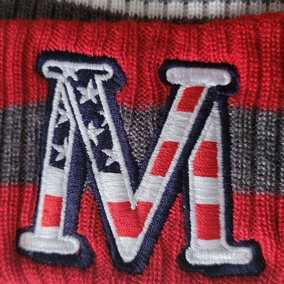 Holloway Red Striped Beanie Pom Pom Cuffed Embroidered "M" Stars America Unisex - Picture 3 of 7